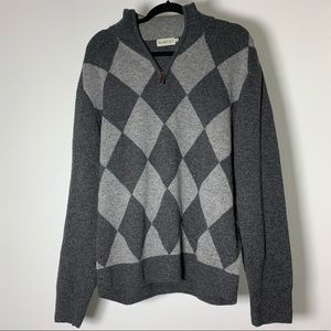 🎞 Vintage | BLARNEY Diamond Gray Wool Zip Sweater